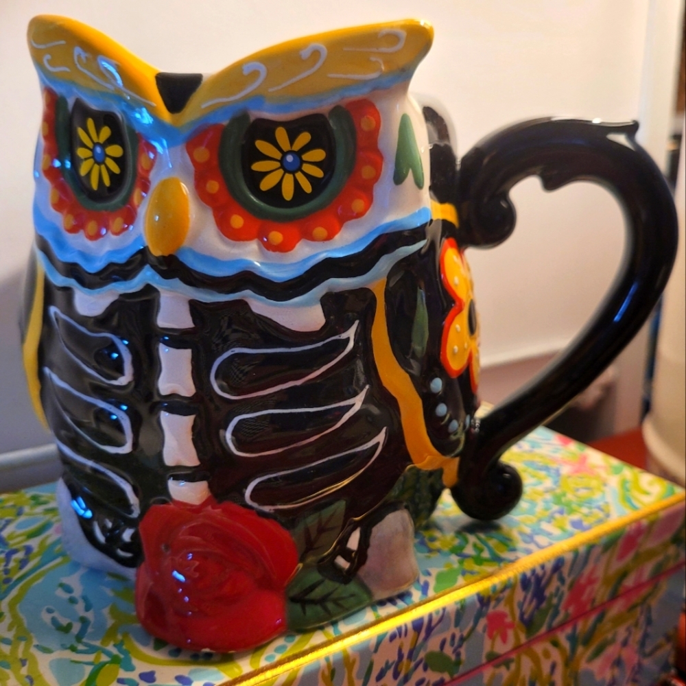 Sugar Skull owl stoneware Handpainted Day Of The Dead Dias De Los Muertos Mug